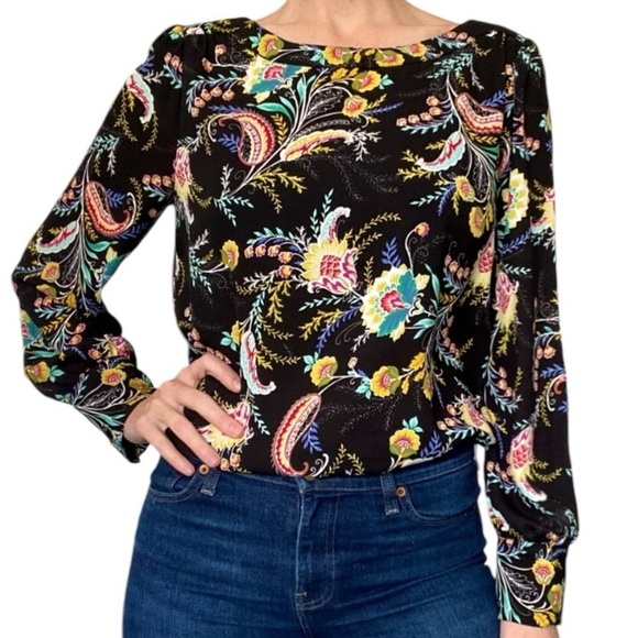LOFT Tops - LOFT Top, Long Sleeve, Button Cuffs, Key Hole Cut, Floral,Paisley,Romantic, Sz S